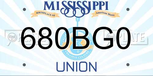 680BG0 Mississippi License Plate