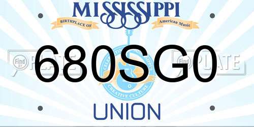 680SG0 Mississippi License Plate