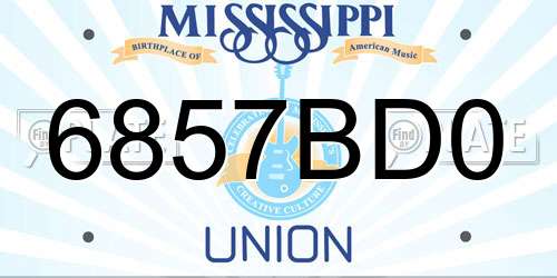 6857BD0 Mississippi License Plate