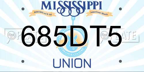 685DT5 Mississippi License Plate