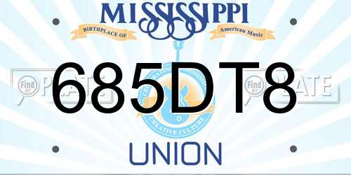 685DT8 Mississippi License Plate