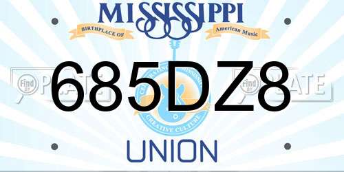 685DZ8 Mississippi License Plate