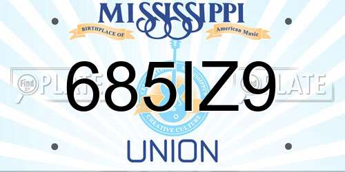 685IZ9 Mississippi License Plate