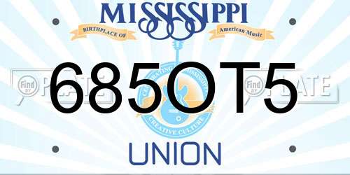 685OT5 Mississippi License Plate