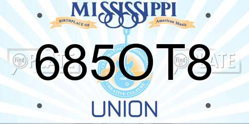 685OT8 Mississippi License Plate