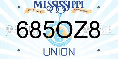 685OZ8 Mississippi License Plate
