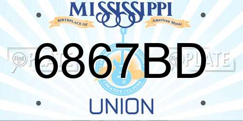 6867BD Mississippi License Plate