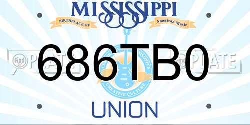 686TB0 Mississippi License Plate