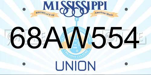 68AW554 Mississippi License Plate