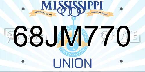 68JM770 Mississippi License Plate