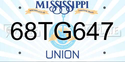 68TG647 Mississippi License Plate