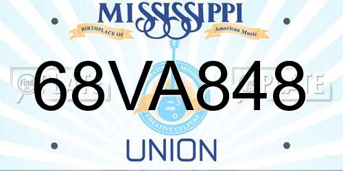 68VA848 Mississippi License Plate