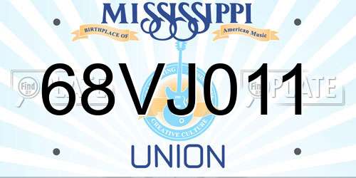 68VJ011 Mississippi License Plate