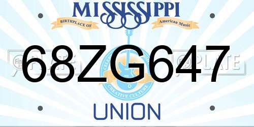 68ZG647 Mississippi License Plate