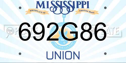 692G86 Mississippi License Plate