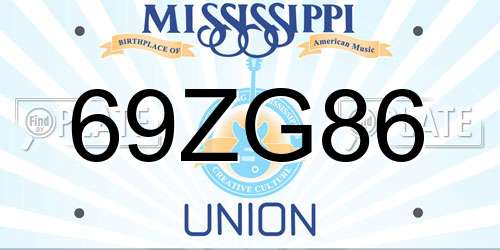 69ZG86 Mississippi License Plate