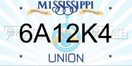 6A12K4 Mississippi License Plate