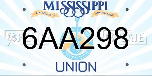 6AA298 Mississippi License Plate