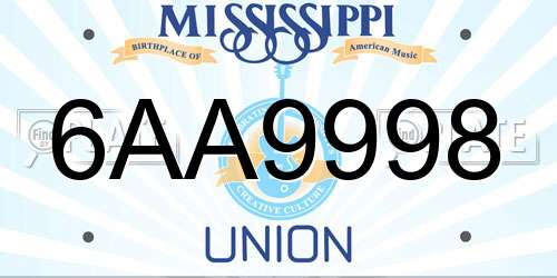 6AA9998 Mississippi License Plate