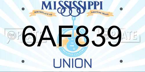 6AF839 Mississippi License Plate