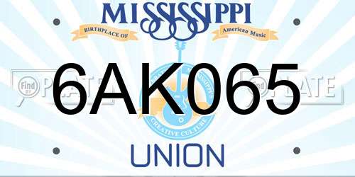 6AK065 Mississippi License Plate