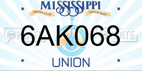 6AK068 Mississippi License Plate