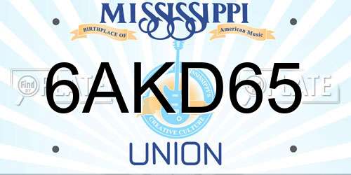 6AKD65 Mississippi License Plate