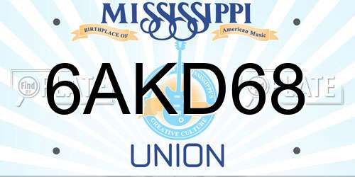 6AKD68 Mississippi License Plate