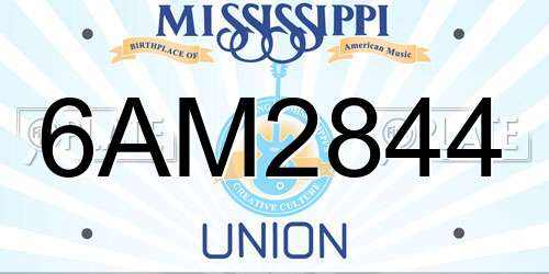 6AM2844 Mississippi License Plate