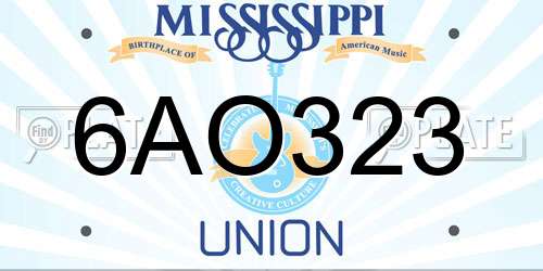 6AO323 Mississippi License Plate