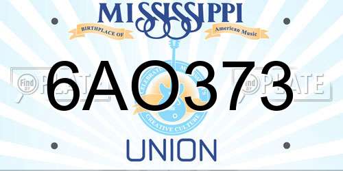 6AO373 Mississippi License Plate