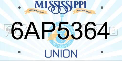 6AP5364 Mississippi License Plate