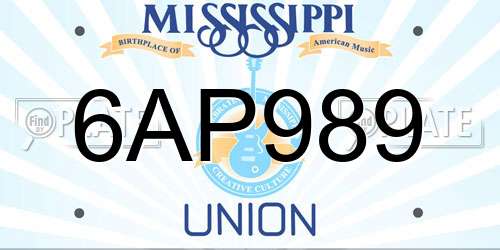 6AP989 Mississippi License Plate