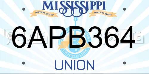 6APB364 Mississippi License Plate