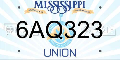 6AQ323 Mississippi License Plate