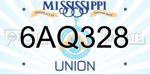 6AQ328 Mississippi License Plate