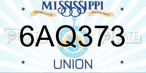 6AQ373 Mississippi License Plate
