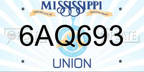 6AQ693 Mississippi License Plate