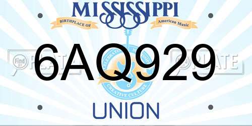 6AQ929 Mississippi License Plate