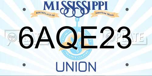 6AQE23 Mississippi License Plate