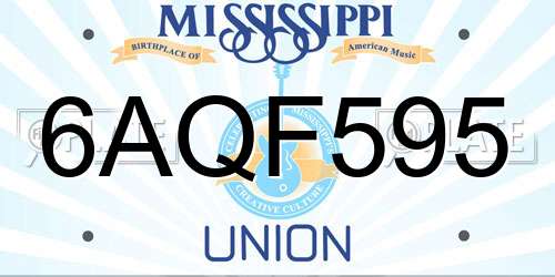 6AQF595 Mississippi License Plate