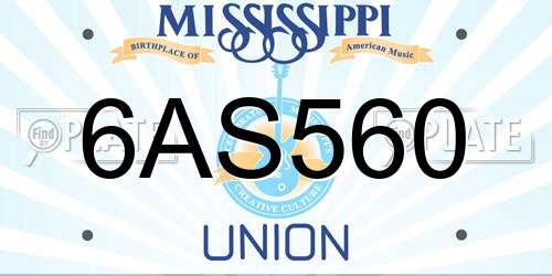 6AS560 Mississippi License Plate