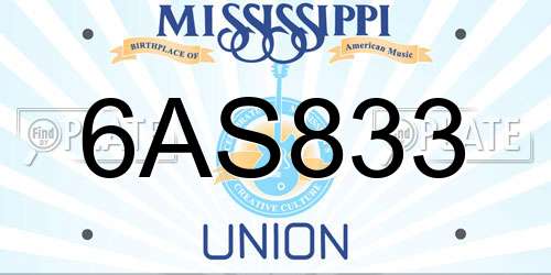 6AS833 Mississippi License Plate