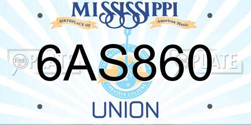 6AS860 Mississippi License Plate