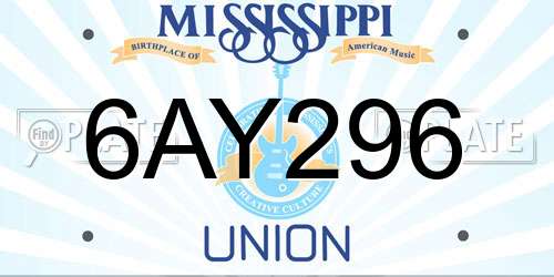 6AY296 Mississippi License Plate