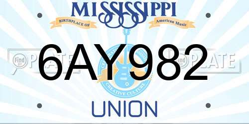 6AY982 Mississippi License Plate