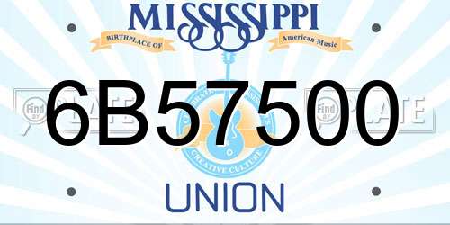 6B57500 Mississippi License Plate