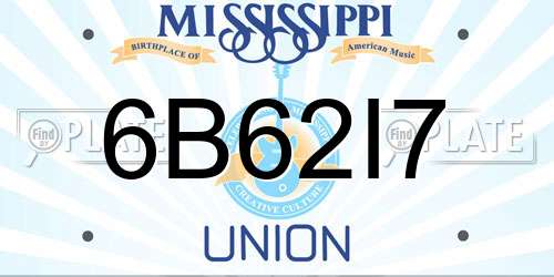 6B62I7 Mississippi License Plate