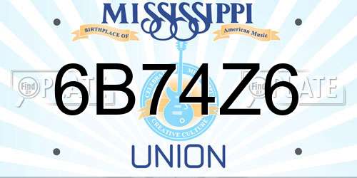 6B74Z6 Mississippi License Plate