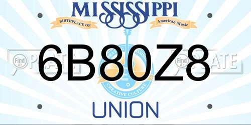 6B80Z8 Mississippi License Plate